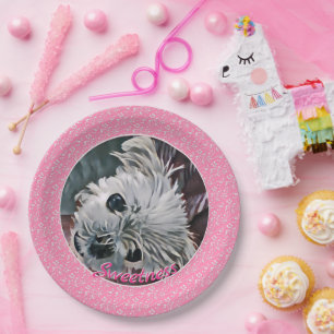 Plato De Papel Dulce-Rosa-Puppy-PLANTILLA FOTOGRÁFICA-