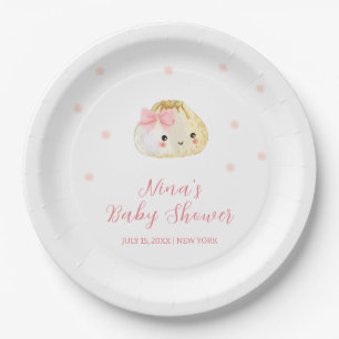 Plato De Papel Dulce rosado Pequeño Chica Dumpling Baby Shower