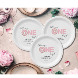 Plato De Papel Dulce rosado Pequeño MIs Primer Cumpleaños