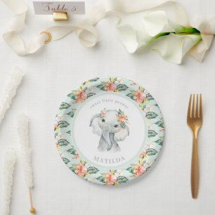 Plato De Papel Dulce salchicha de cacahuete elefante verde floral