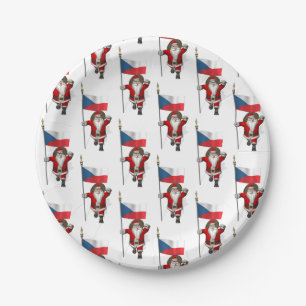 Plato De Papel Dulce Santa Claus Con Bandera De La República Chec