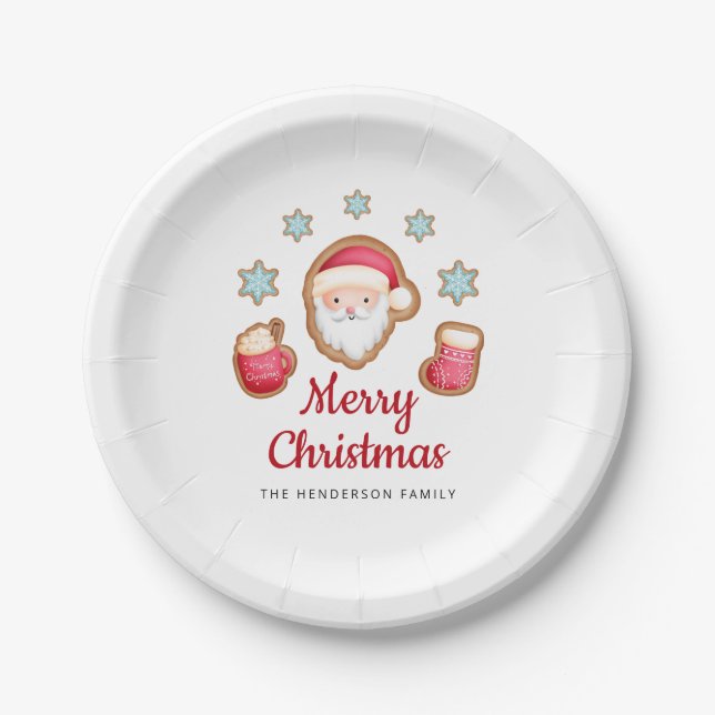 Plato De Papel Dulce Santa Rojo Feliz Navidad (Anverso)