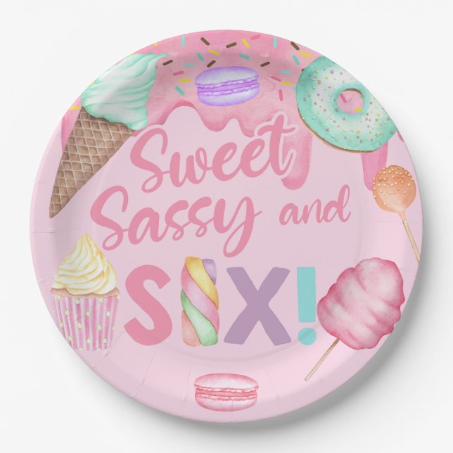 Plato De Papel Dulce Sassy y placa de papel para fiestas de seis  (Anverso)