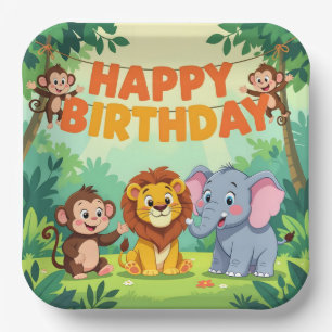 Plato De Papel Dulce tema de cumpleaños safari feliz