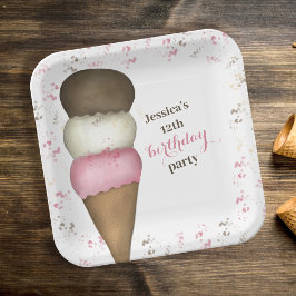 Plato De Papel Dulce tema de postre de cumpleaños con helado lind