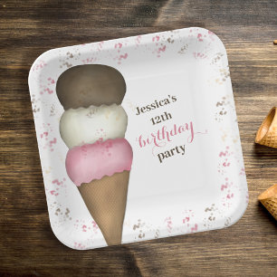 Plato De Papel Dulce tema de postre de cumpleaños con helado lind