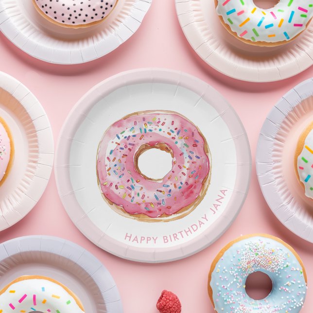 Plato De Papel Dulce tiempo Pastel Rosa Donut Cumpleaños (Subido por el creador)