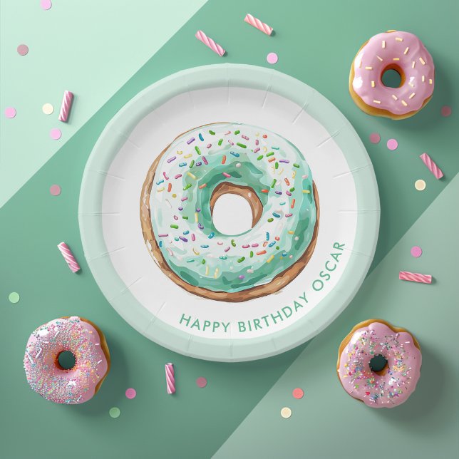 Plato De Papel Dulce tiempo Pastel Verde Donut Cumpleaños (Subido por el creador)