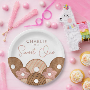 Plato De Papel Dulce Un Chica Donut Cumpleaños
