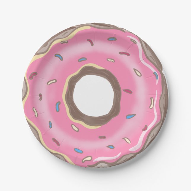 Plato De Papel Dulce Un Chica Rosa Donut Cumpleaños (Anverso)