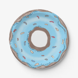 Plato De Papel Dulce Un Niño Azul Donut Cumpleaños