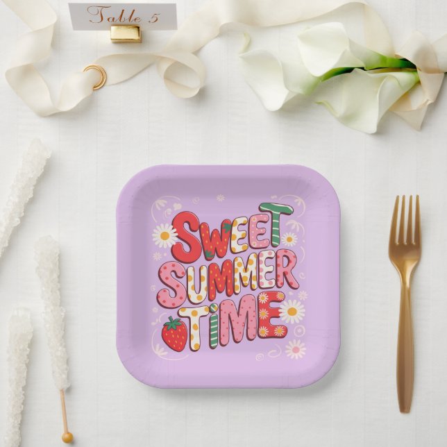Plato De Papel Dulce verano Coquette Strawberry Retro Beach (Boda)