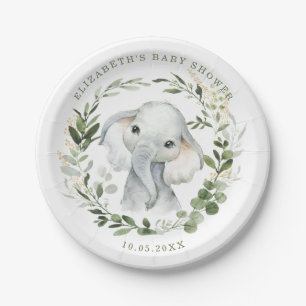 Plato De Papel Dulce verde elefante de selva dorada Baby Shower