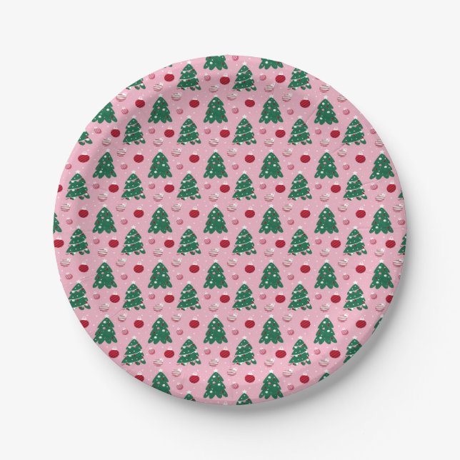 Plato De Papel Dulce verde rosa Navidad Árbol de Navidad (Anverso)