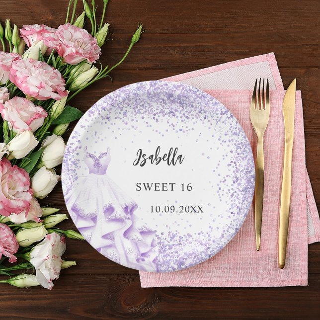Plato De Papel Dulce vestido blanco violeta de 16 (Subido por el creador)