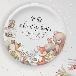 Plato De Papel Dulce Woodland Animal Bebé Ducha de papel Placas