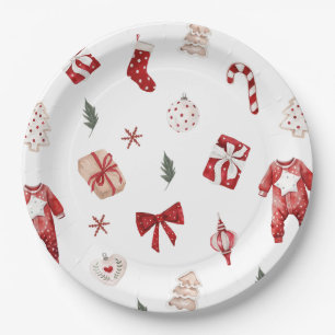 Plato De Papel Dulce y Alegre Fiesta de Bebé de Navidad de Invier