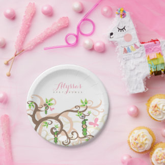 Plato De Papel Dulce y Caprichoso Rosa Guisante En Una Vaina Chic