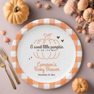 Plato De Papel Dulce y Neutral Pequeño Calabacín Baby Shower Neut
