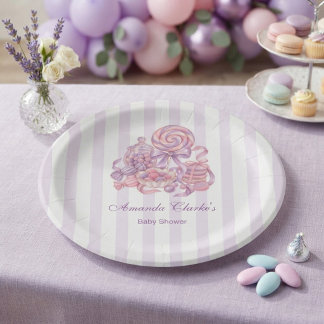 Plato De Papel Dulce y Pequeño Shower de Bebé Ciruela