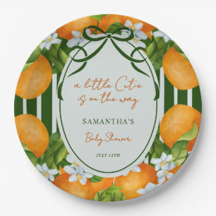 Plato De Papel Dulcecito Naranjas Rayadas Citricos Baby Shower