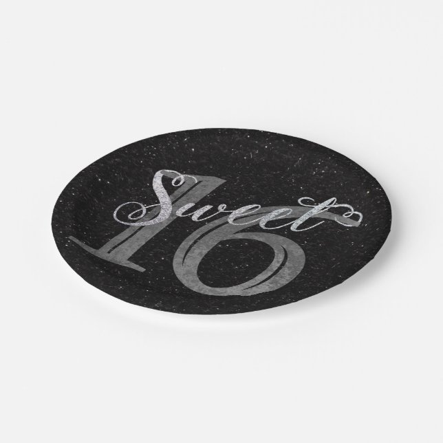 Plato De Papel Dulces 16 | Gris Grunge y Faux Silver Purpurina (Angular)