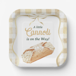 Plato De Papel Dulces Cannoli Beige Neutro Baby Shower Italiano