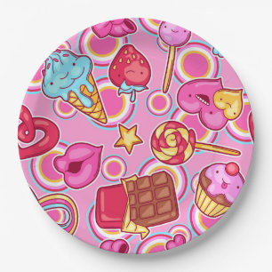 Plato De Papel Dulces de Helado Rosa