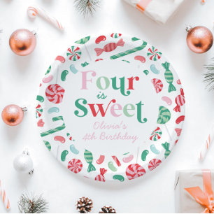 Plato De Papel Dulces de Navidad Cuatro es Dulce Cumpleaños 4