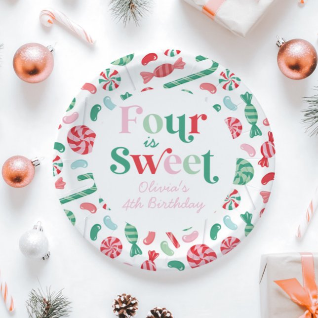 Plato De Papel Dulces de Navidad Cuatro es Dulce Cumpleaños 4 (Subido por el creador)