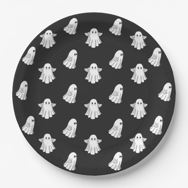 Plato De Papel Dulces Fantasmas de Halloween (Anverso)