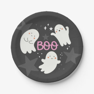 Plato De Papel Dulces Fantasmas Halloween BOO