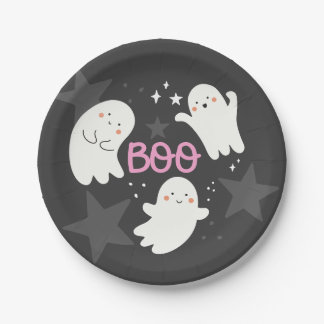 Plato De Papel Dulces Fantasmas Halloween BOO