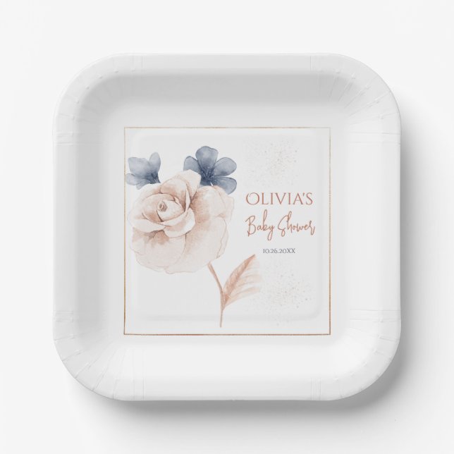 Plato De Papel Dulces Flores Silvestres Moderno Baby Shower (Anverso)