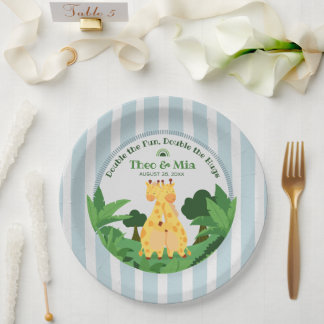 Plato De Papel Dulces Gemelas Jirafas Salvajes Safari Selva Doble