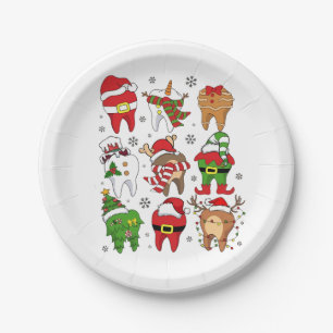 Plato De Papel Dulces Personajes Dentales de Navidad divertidos p