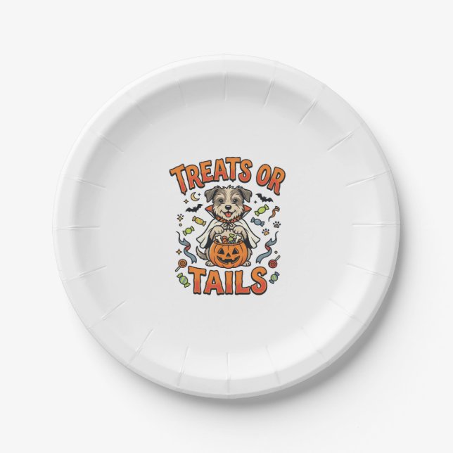 Plato De Papel Dulces travesuras de perro de Halloween (Anverso)