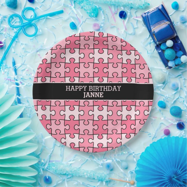 Plato De Papel Dulces trozos de rompecabezas de la Girona negra r (Fiesta)