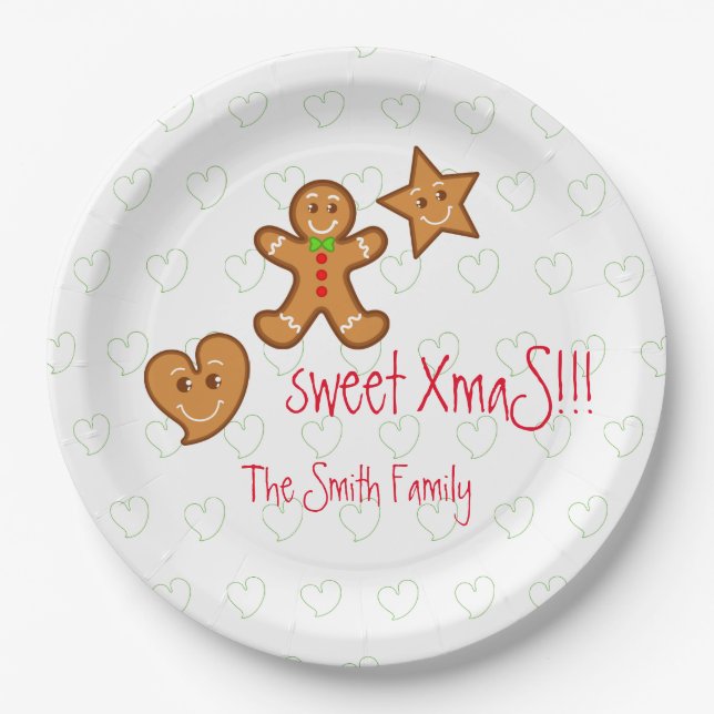 Plato De Papel dulces XmaS gingerbread palales Personalizado Text (Anverso)
