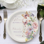 Plato De Papel Duración de la ducha con flores de mariposas<br><div class="desc">Duración de las mariposas jardín vintage encantado mariposas pastel y flores mariposa mariposa modelo de ducha de novia platos fiestas,  boho de jardín inglés flores lila rosa pastel primavera verano ducha de novia decoración personalizada mesa de mesa</div>