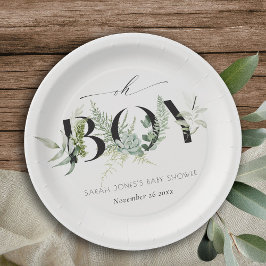 Plato De Papel Dusky Leafy Fern Suculento Oh Boy Baby Shower