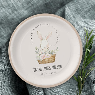 Plato De Papel Dusky Rubor Bunny In Floral Basket Kids Birday