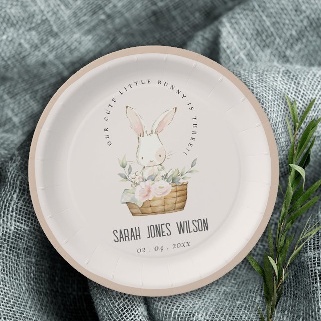 Plato De Papel Dusky Rubor Bunny In Floral Basket Kids Birday (Subido por el creador)