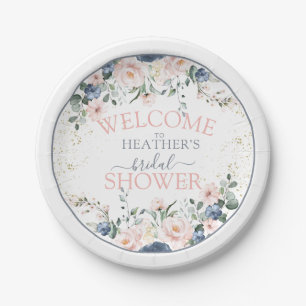 Plato De Papel Duste azul Rubor color rosa dorado floral ducha de