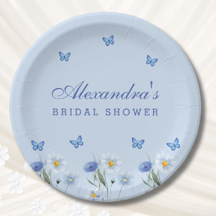 Plato De Papel Duste Blue Butterfly Wildflower Bridal Shower