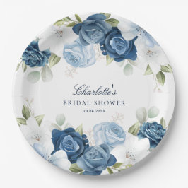Plato De Papel Duste Blue Floral Bridal Shower