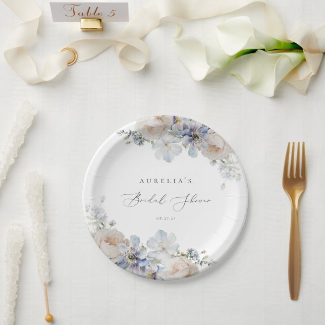 Plato De Papel Duste Blue Garden Floral Bridal Shower (Boda)