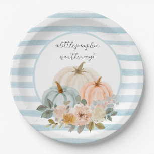 Plato De Papel Duste Blue Pumpkin Placas Rustic Fall Baby Shower