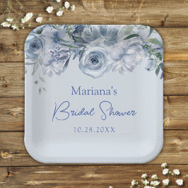 Plato De Papel Duste Blue Romantic Floral Bridal Shower