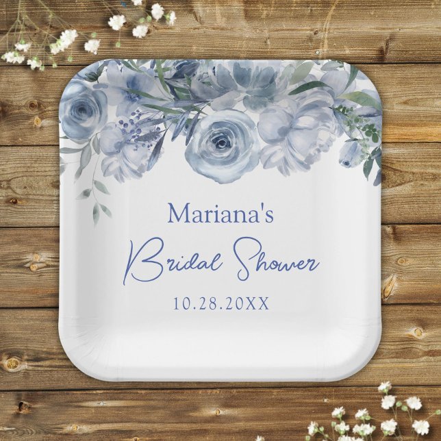 Plato De Papel Duste Blue Romantic Floral Bridal Shower (Subido por el creador)